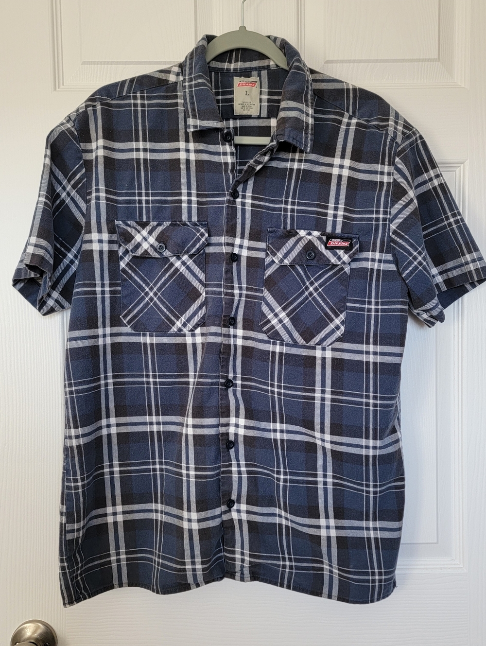 Dickies Cotton Short Sleeve Plaid Button Down Size Large